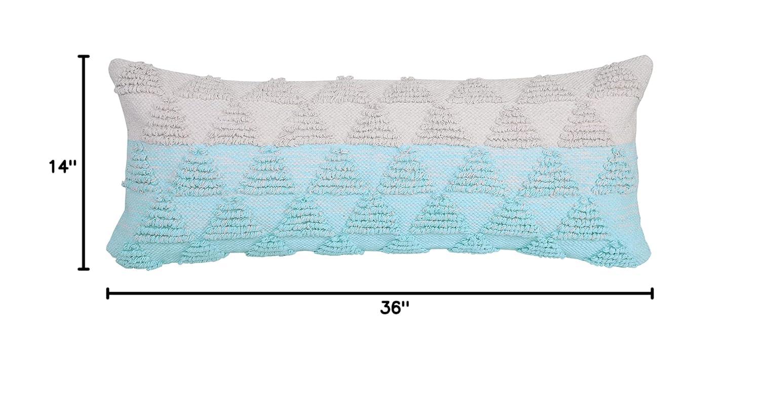 Ox Bay 14" x 36" Hand-Woven Blue/ White Geometric Organic Cotton Pillow Cover