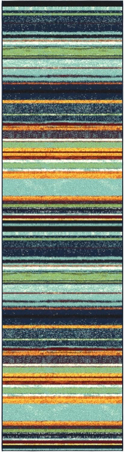 Multicolor Striped Non-Slip Synthetic Runner Rug, 2'7" x 9'10"