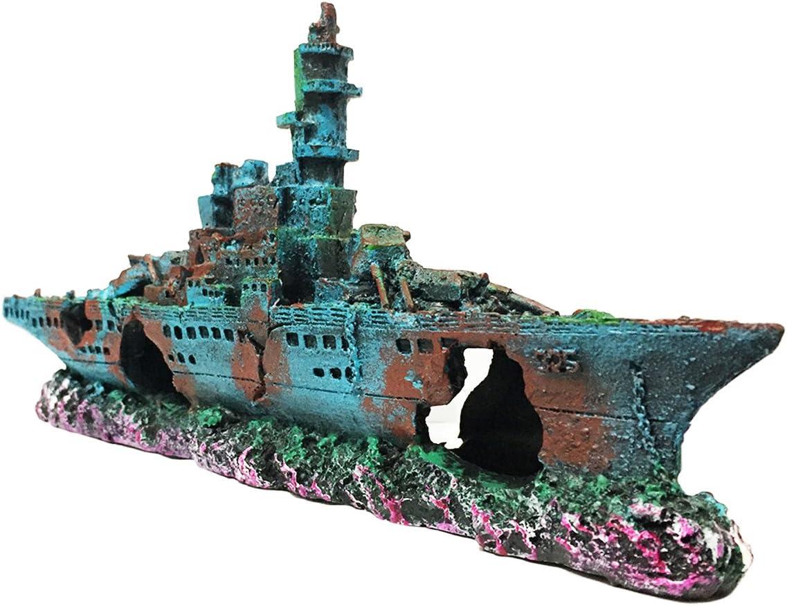 Decoración de Barco de Acuario, Barco, Naufragio, Pecera, Decoración, Naufragio, Sumergido para Agua Dulce y Agua Salada