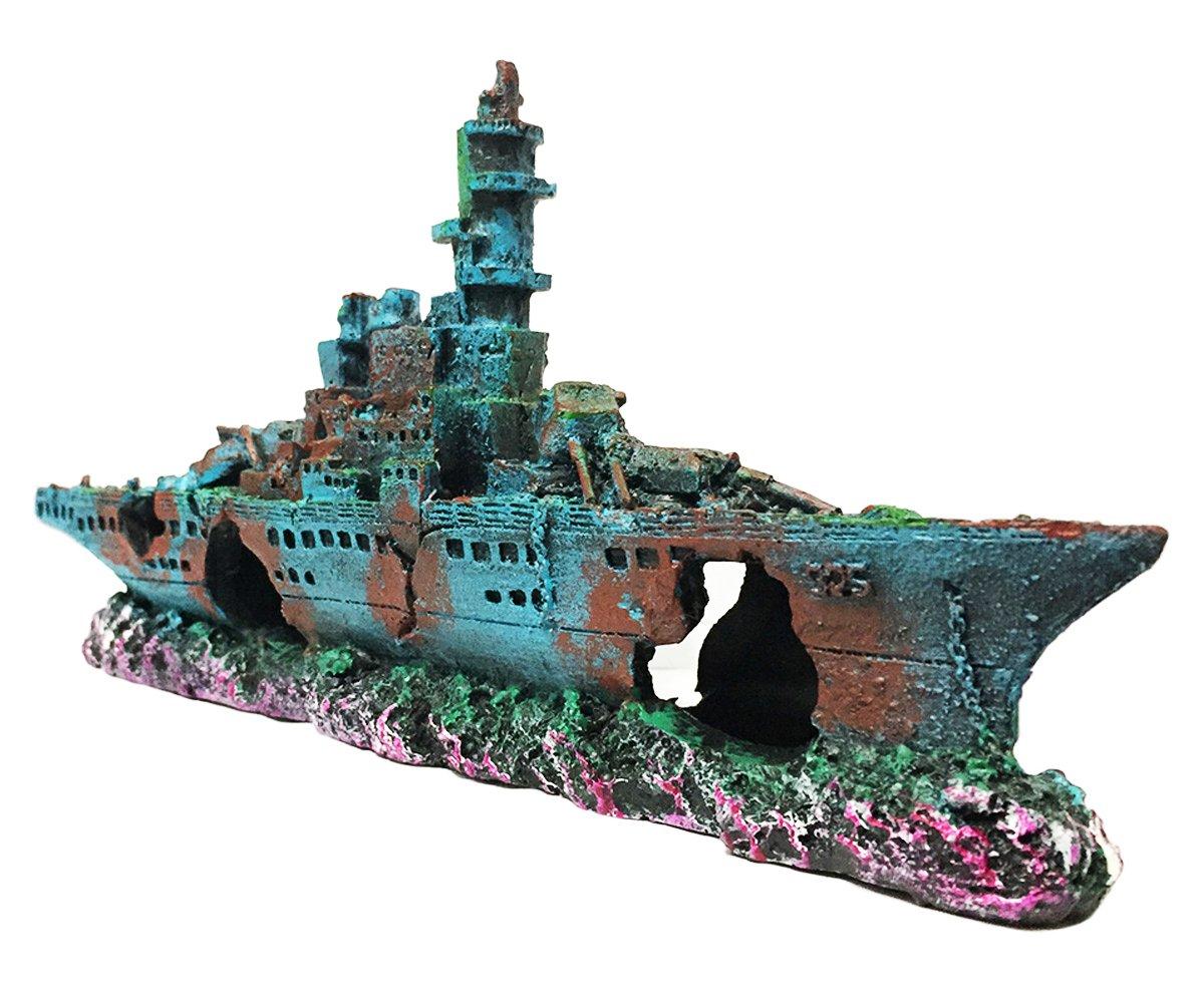 Decoración de Barco de Acuario, Barco, Naufragio, Pecera, Decoración, Naufragio, Sumergido para Agua Dulce y Agua Salada