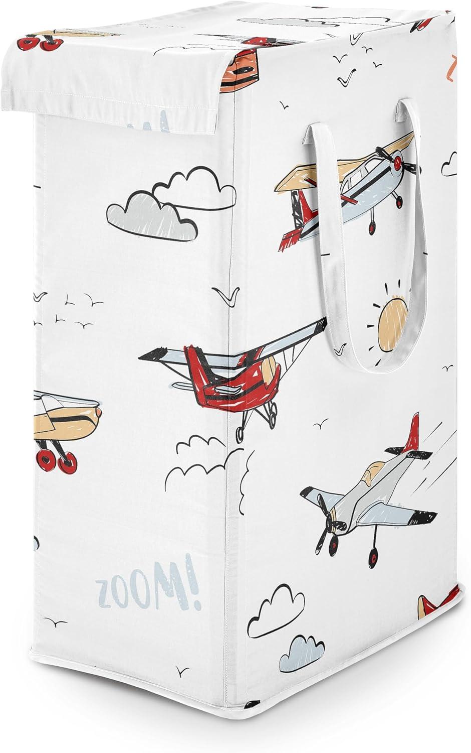 Sweet Jojo Designs Boy Foldable Laundry Hamper with Handles Airplane Red Blue and White