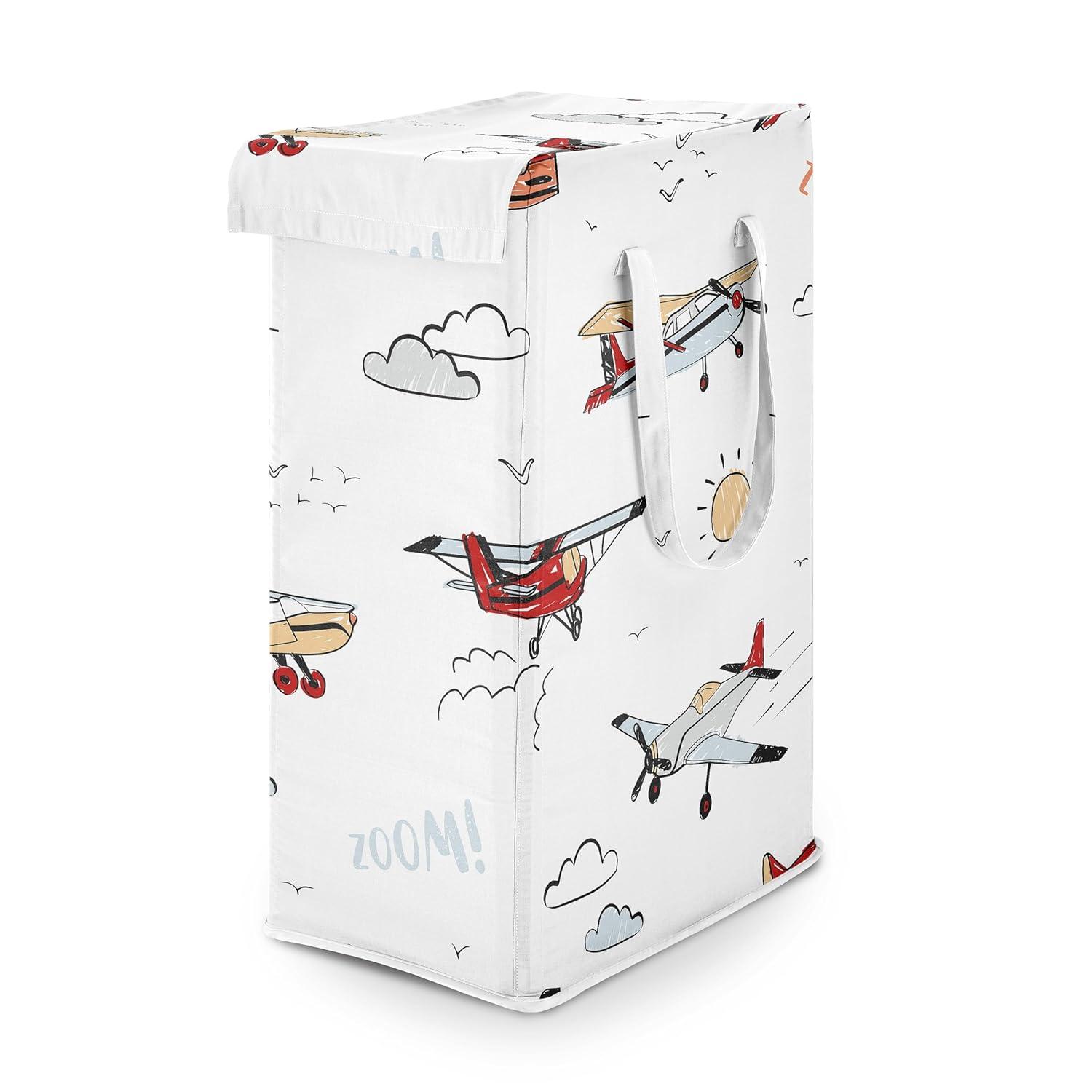 Sweet Jojo Designs Boy Foldable Laundry Hamper with Handles Airplane Red Blue and White