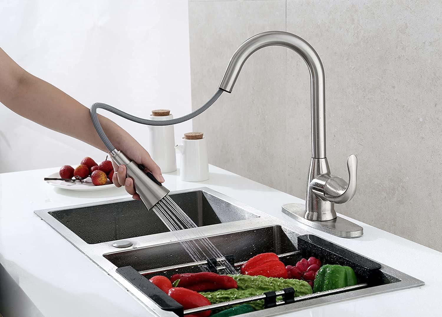 Brushed Nickel Single Handle Kitchen Faucet with Pull Down Sprayer