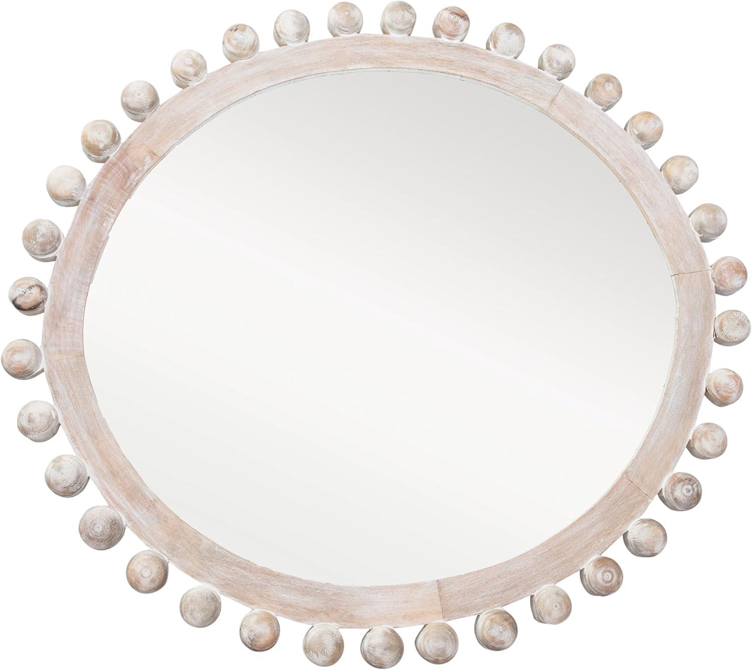 Storied Home Round Carved Wood Framed Wall Mirror Whitewashed: Mango Wood, 36.5"x39.5", Wall Mount