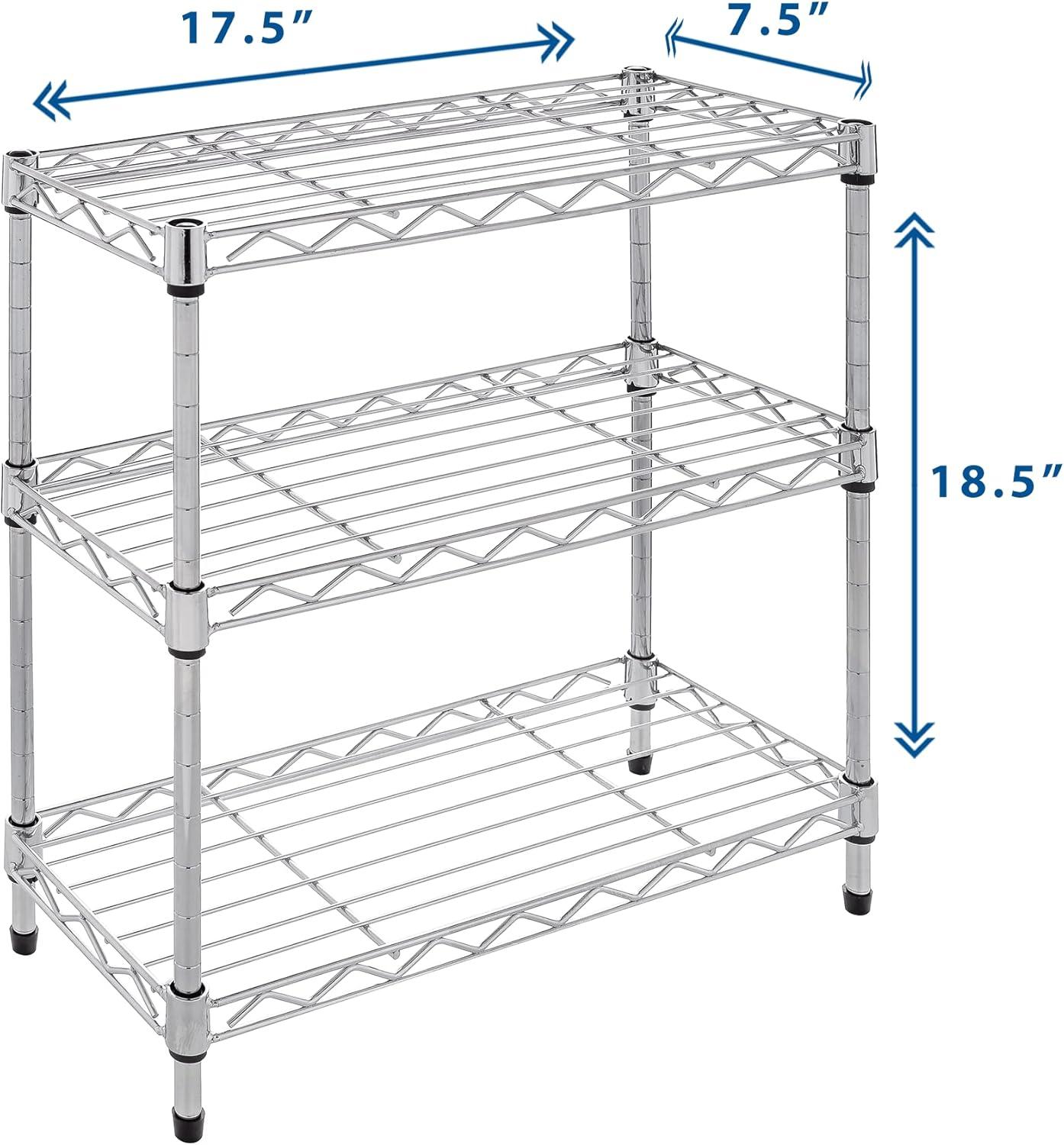 Seville Classics Mini 3-Tier Steel Wire Shelf Organizer Shelving for Cabinets, Bath, Kitchen, Countertop, 17. 5" W x 7. 5" D, Chrome