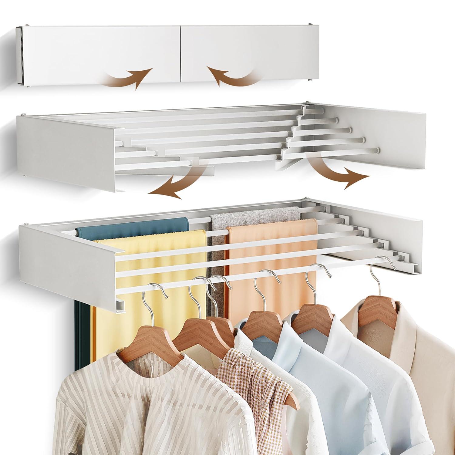 Rebrilliant Wall Mounted Drying Rack,Drying Rack Clothing,Clothes Drying Rack Wall Mounted,Collapsible Drying Racks For Laundry,Laundry Drying Rack,Wall Mounted Clothes Rack(28"-White)