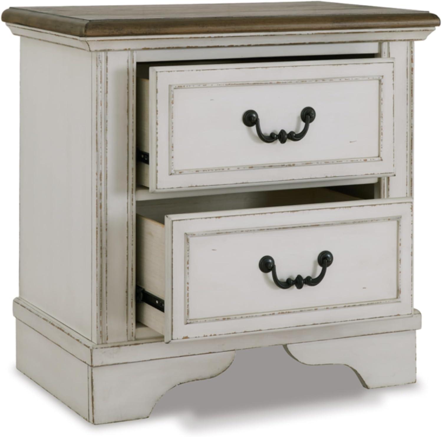 Elegant Two-Tone White and Brown Traditional 2-Drawer Nightstand