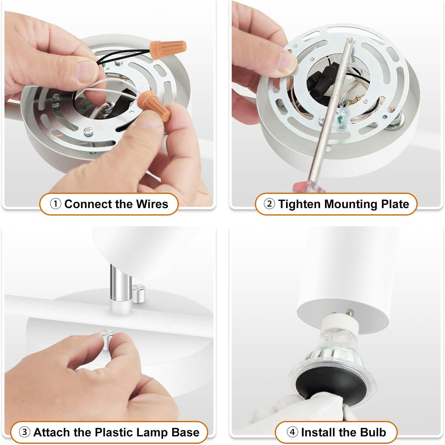 LED 3 Light Track Lighting Kit, LED Track Lighting Fixtures, White Round Ceiling Spot Lighting, Flexibly Rotatable Light Head for Kitchen, Living Room, Bedroom, GU10 Bulb Not Included