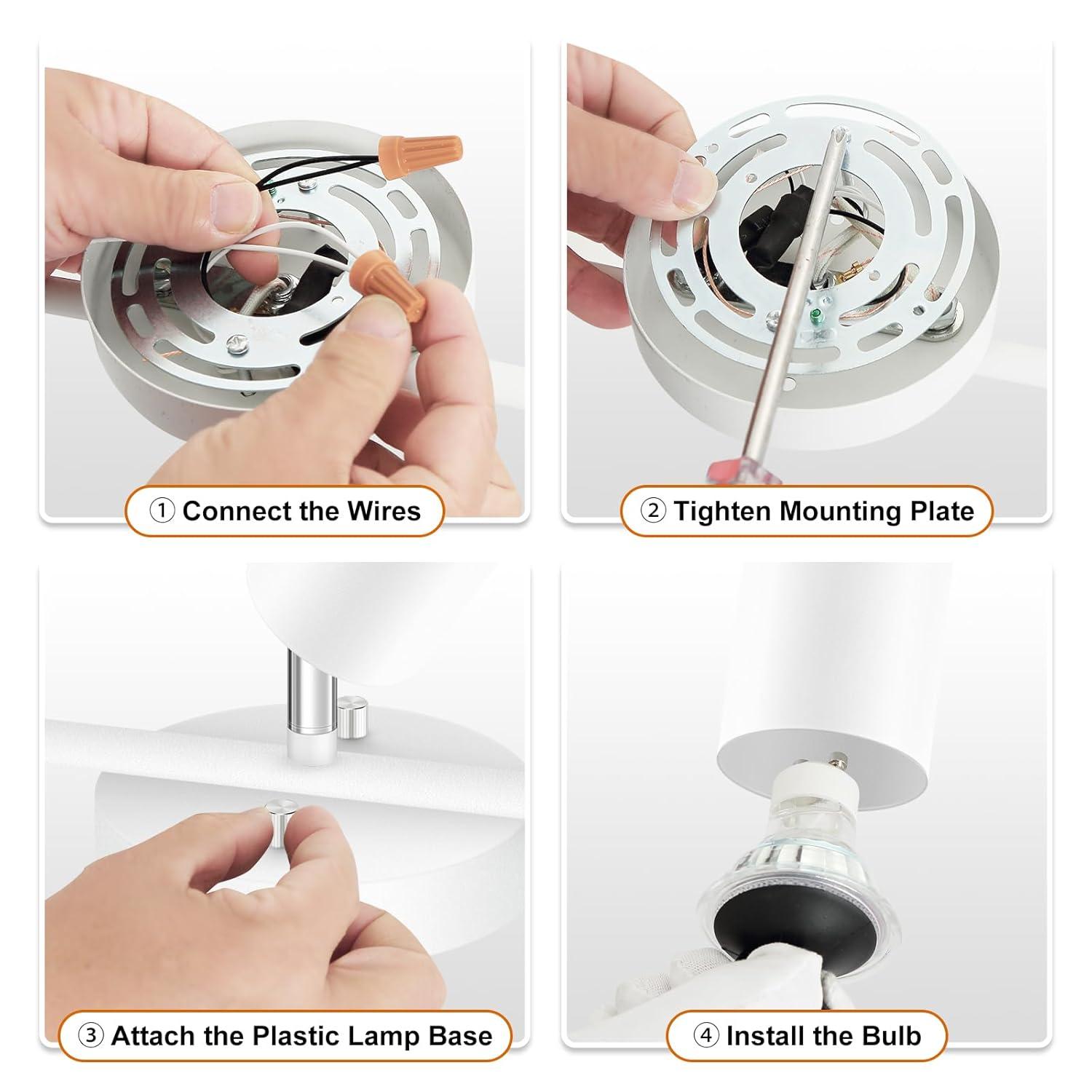 LED 3 Light Track Lighting Kit, LED Track Lighting Fixtures, White Round Ceiling Spot Lighting, Flexibly Rotatable Light Head for Kitchen, Living Room, Bedroom, GU10 Bulb Not Included