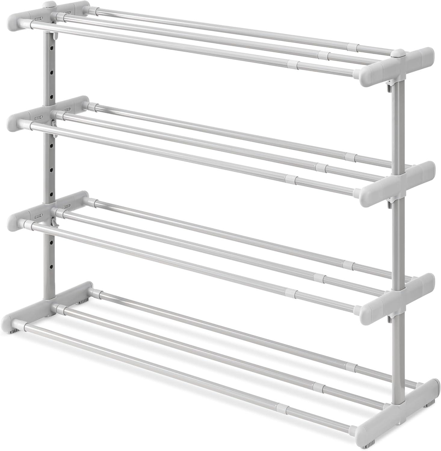 Whitmor 4 Tier Extendable Shoe Rack Gray: Steel Frame, Holds 24 Pairs, Freestanding, 45.67" W x 21.85" H x 9.25" D