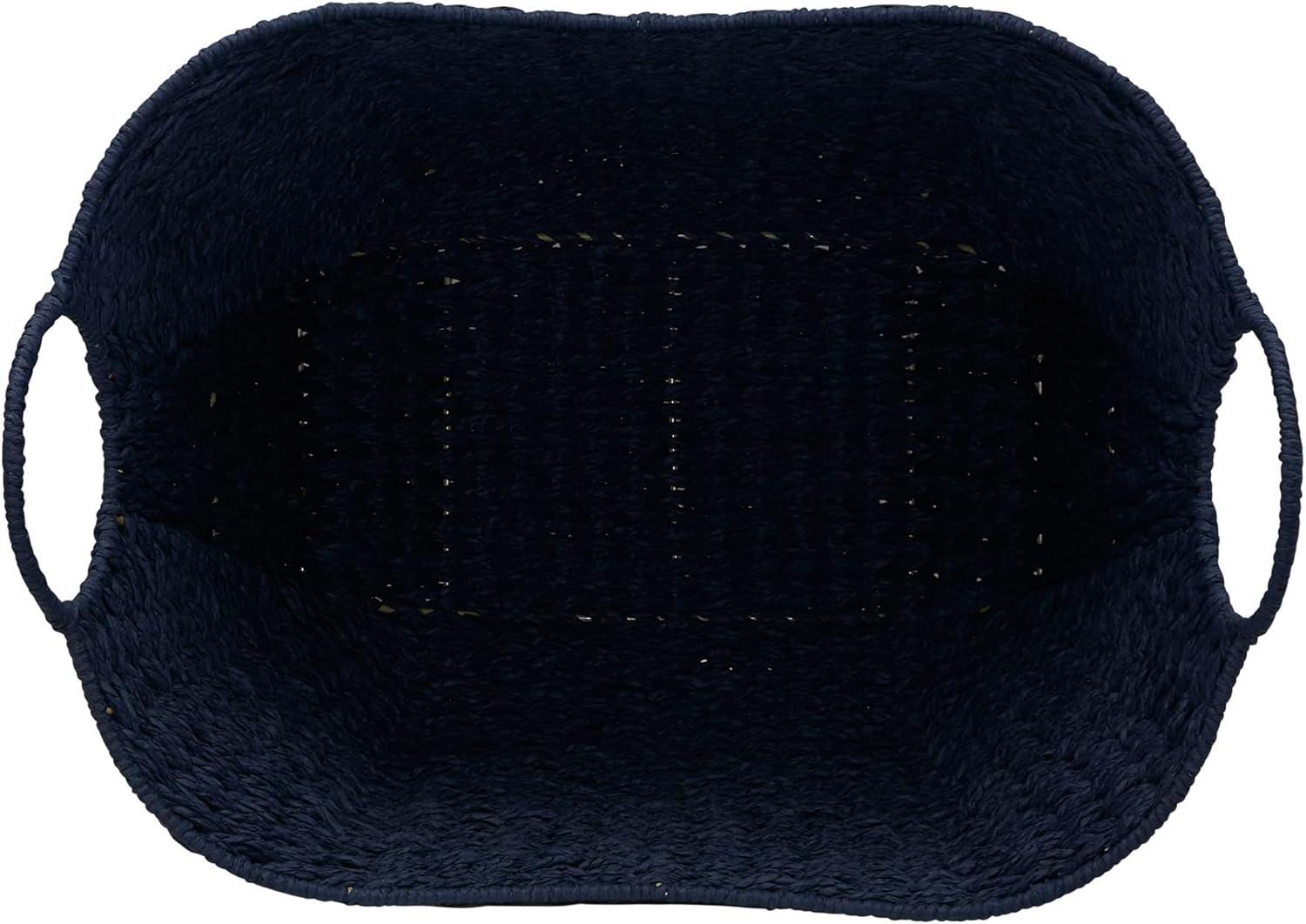 Dark Blue Handwoven Paper Rope Storage Basket with Handles