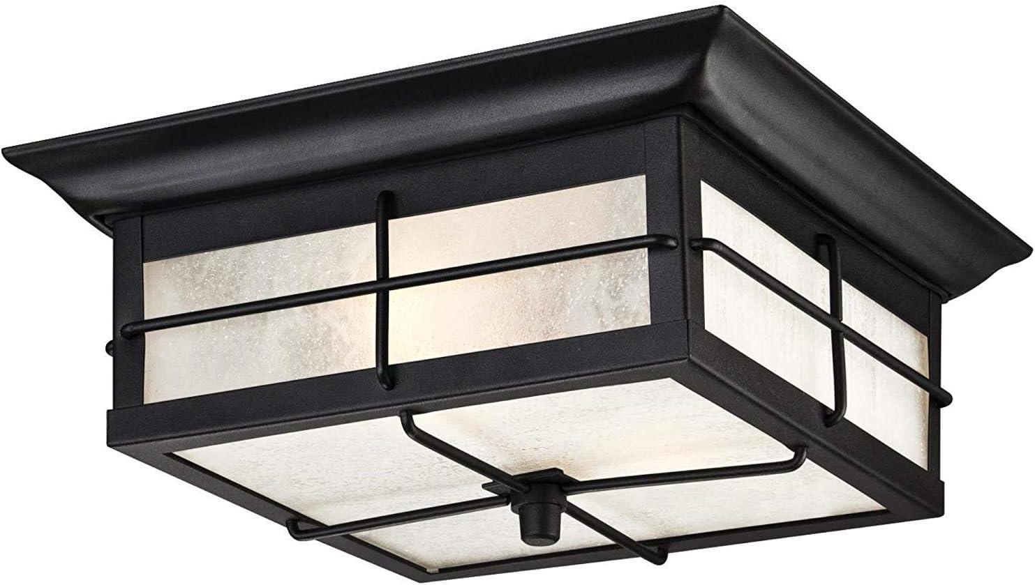 Orwell Textured Black Steel Outdoor Flush-Mount Light with Frosted Glass