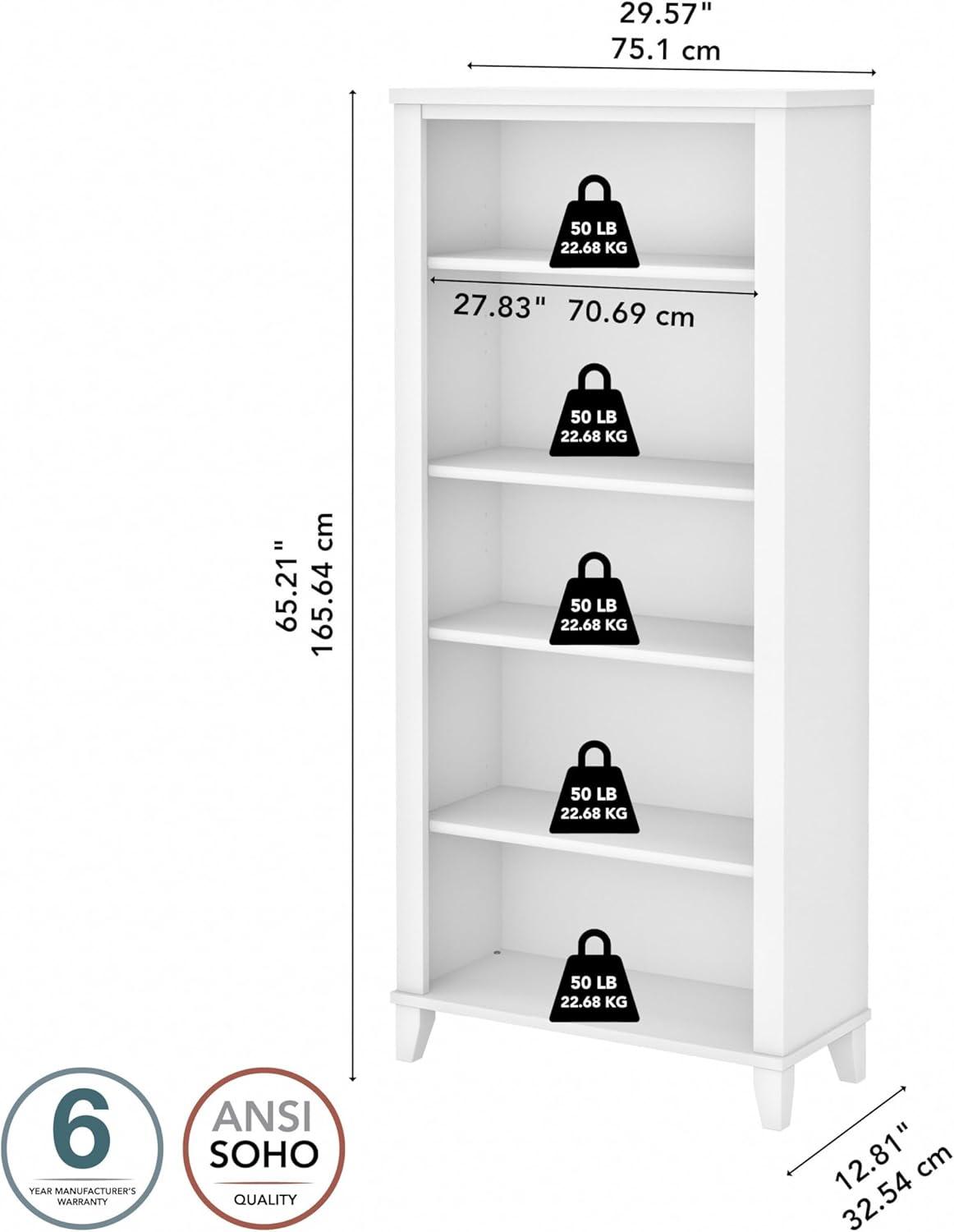Bush Furniture Somerset 5 Shelf Tall Bookcase in White Finish