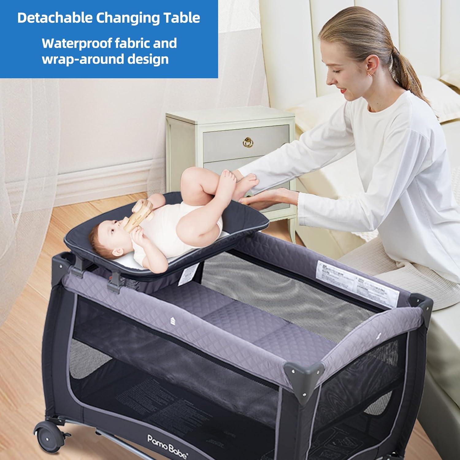 Portable Gray Baby Nursery Center with Bassinet and Changing Station