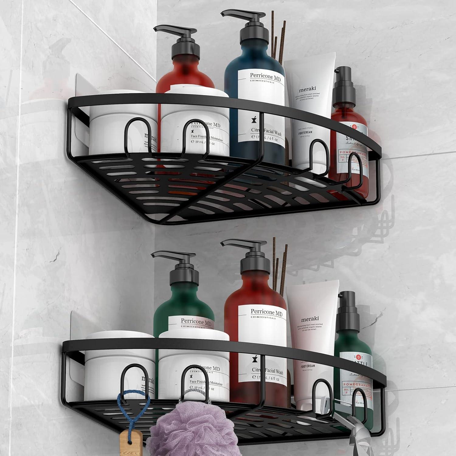 Black Iron Adhesive Mount Corner Shower Caddy Set