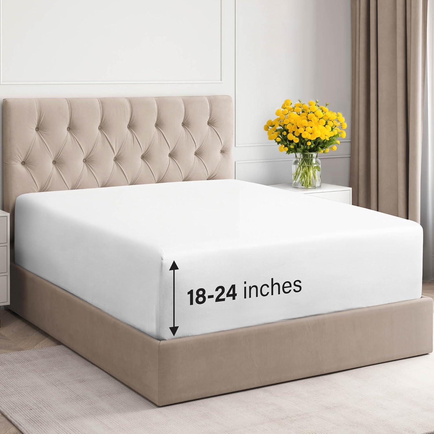 CGK Linens 400 Thread Count Cotton Fitted Sheet 18" - 24" Inch Extra Deep Pocket