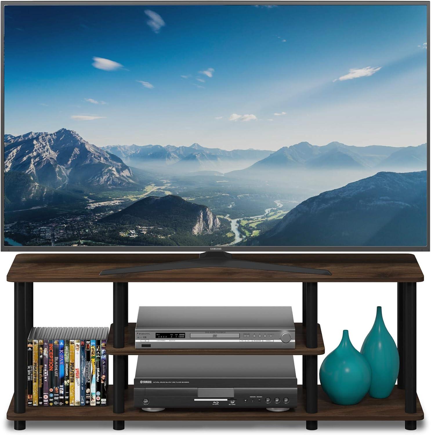 Furinno No Tools 3-Tier TV Stands for TV's up to 50" Entertainment Media Center Columbia Walnut/Black