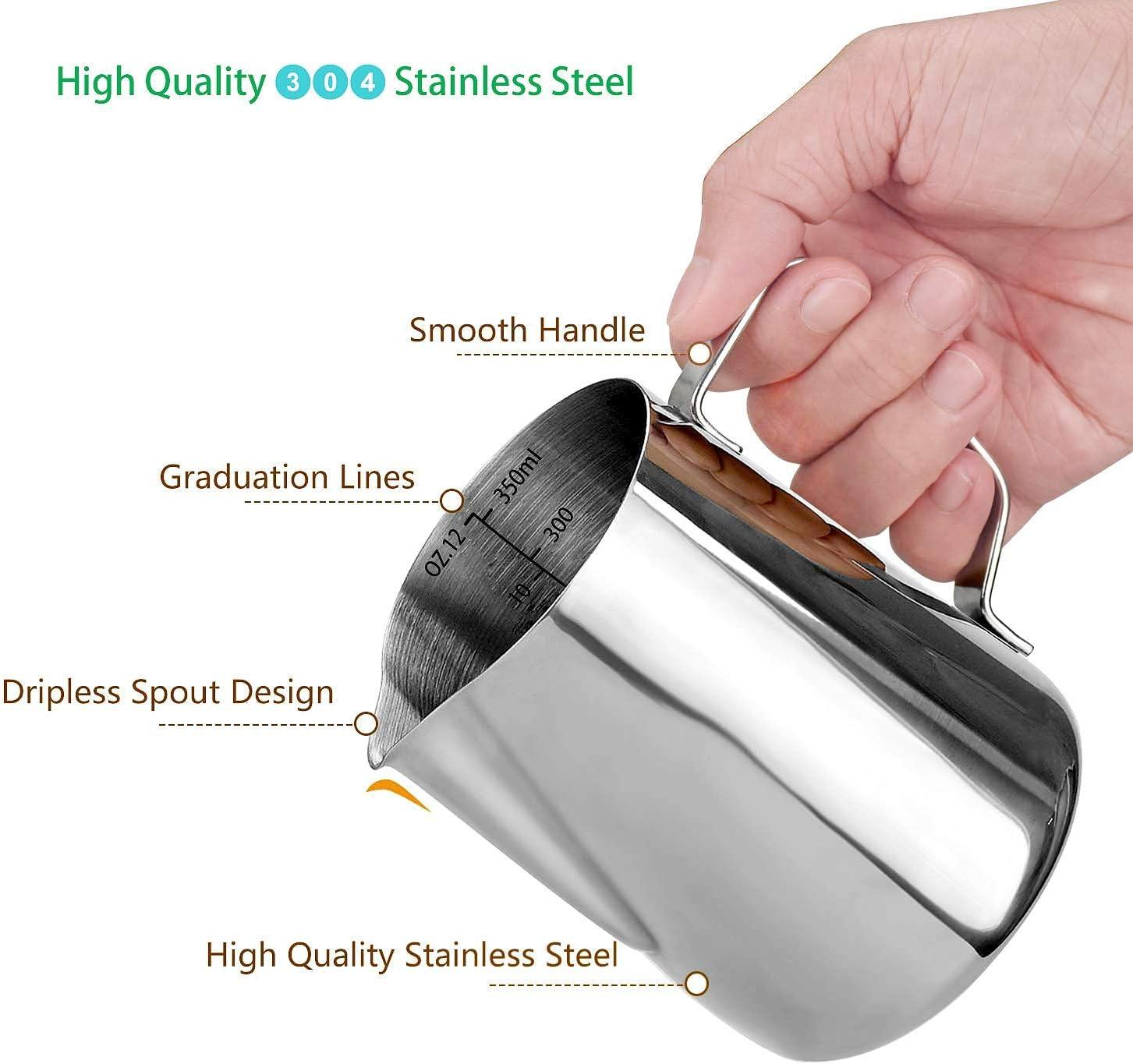 Milk Frothing Pitcher, Stainless Steel Art Creamer Cup Milk Frother Steamer Cup Stainless Steel Coffee Milk Frothing Cup,Coffee Steaming Pitcher 12oz/350ml