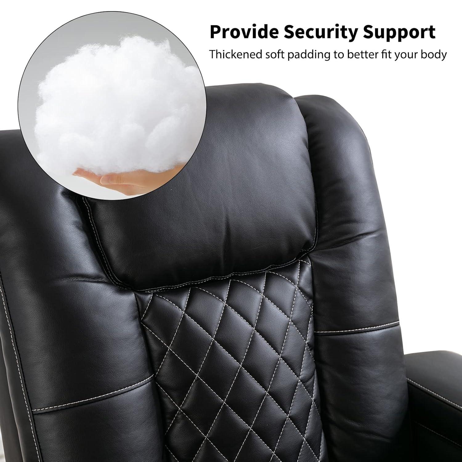 Bonzy Home Electric Power Recliner Chair Soft Air Breathable Leather Reclining for Adults with USB Ports and Cup Holders, Black Home Theater Seating with Hidden Arm Storage Movie & Media Room Chairs