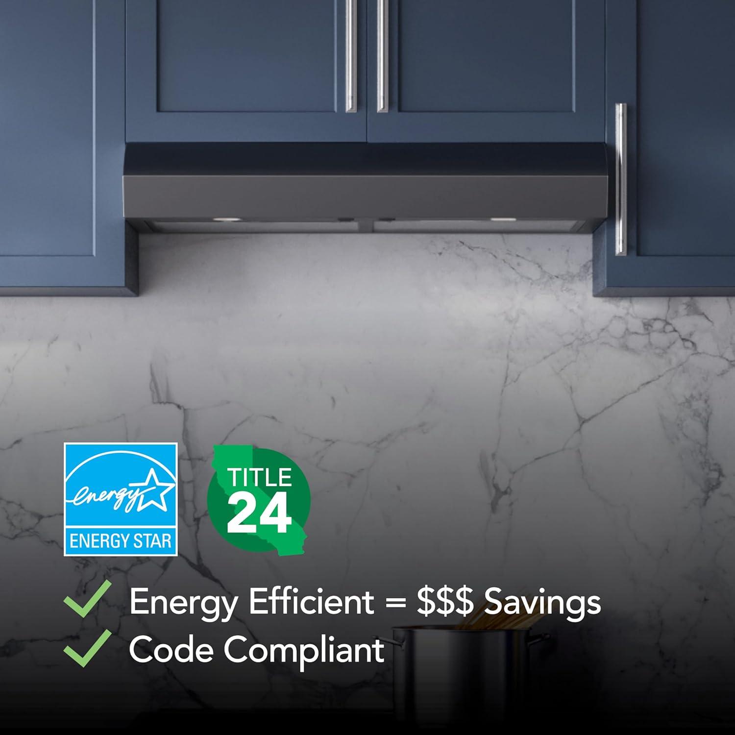 Broan-NuTone MTR1303BL 30-Inch Under Cabinet Range Hood, Energy Star, 350 Max Blower CFM, Black