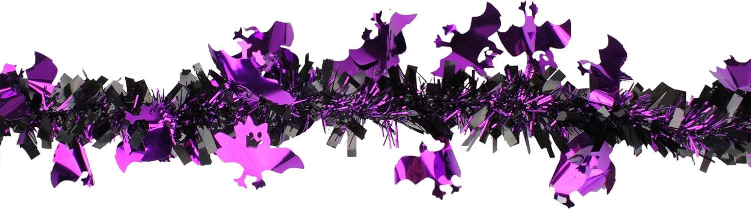 Northlight Black with Purple Bats Halloween Tinsel Garland - 50 feet, Unlit