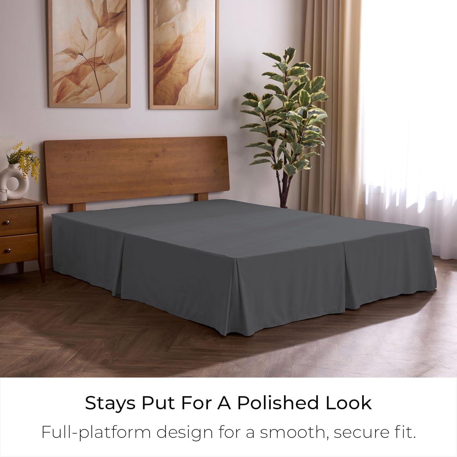 Mellanni Iconic Collection Pleated Microfiber Bed Skirt 15" Drop, King, Gray
