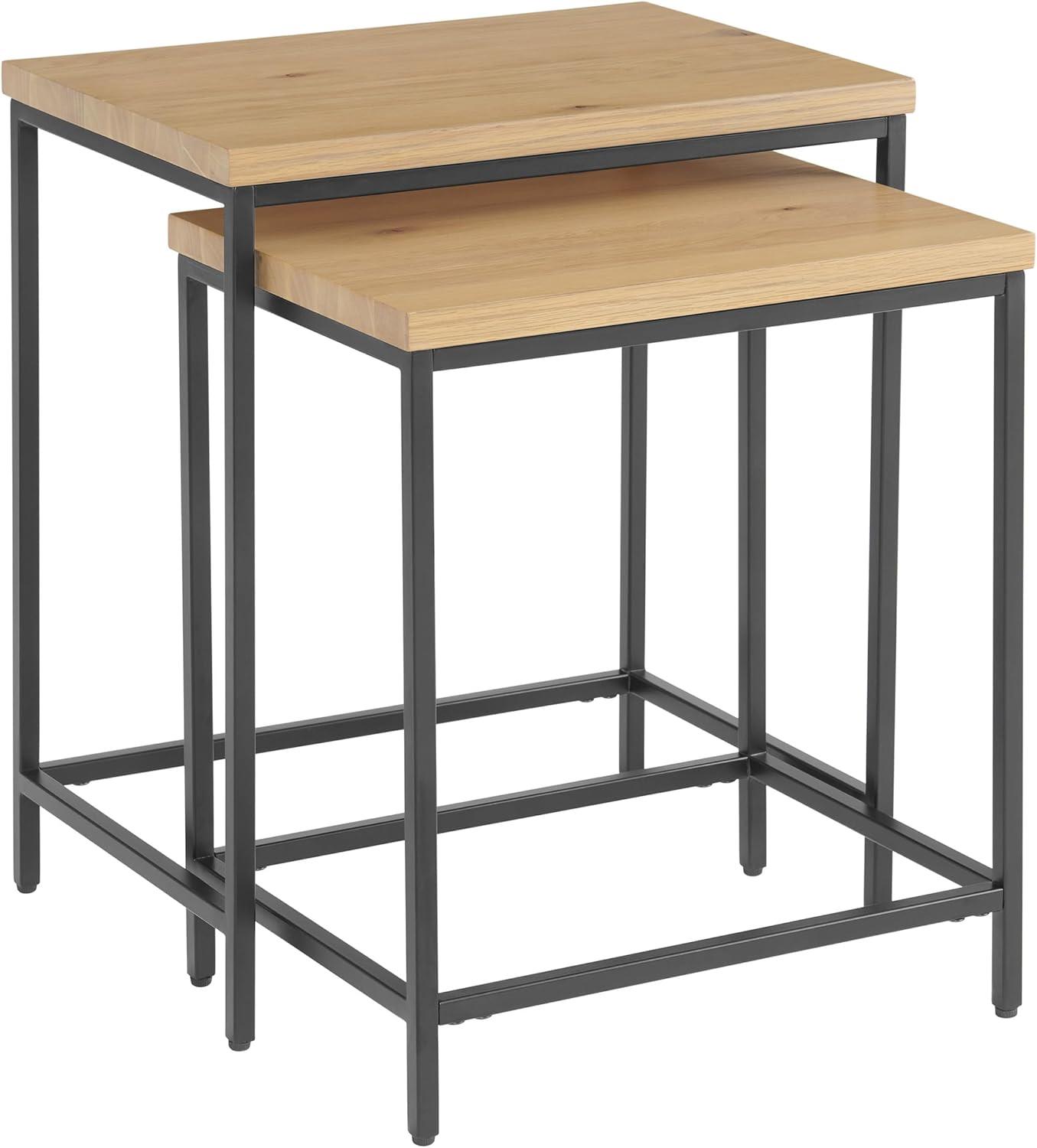 Lavish Home Set of 2 Modern Nesting Tables with MDF Top and Metal Base, Oak