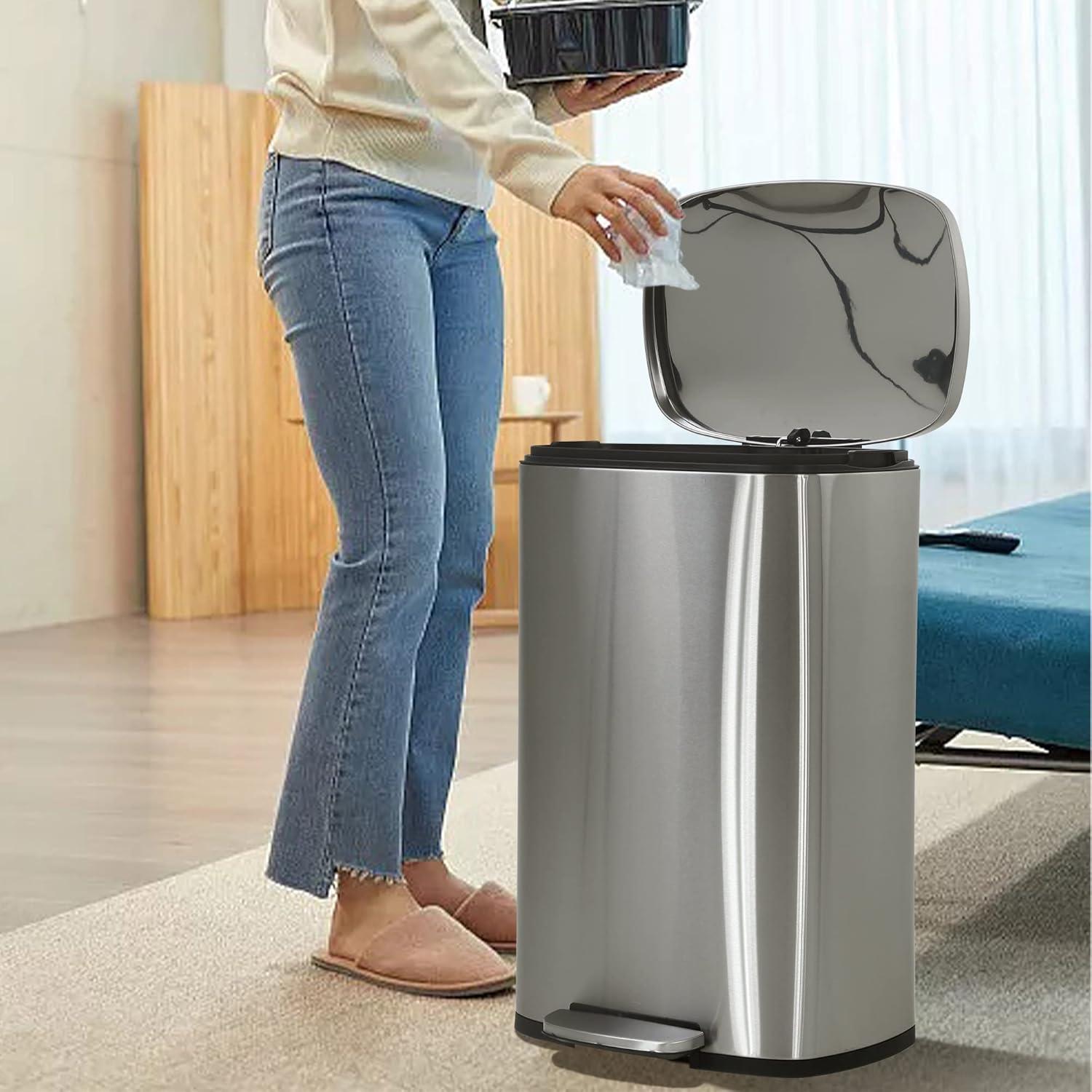 ASOPIX Kitchen Trash Can, Stainless Steel 50 Liter / 13 Gallon Garbage Can