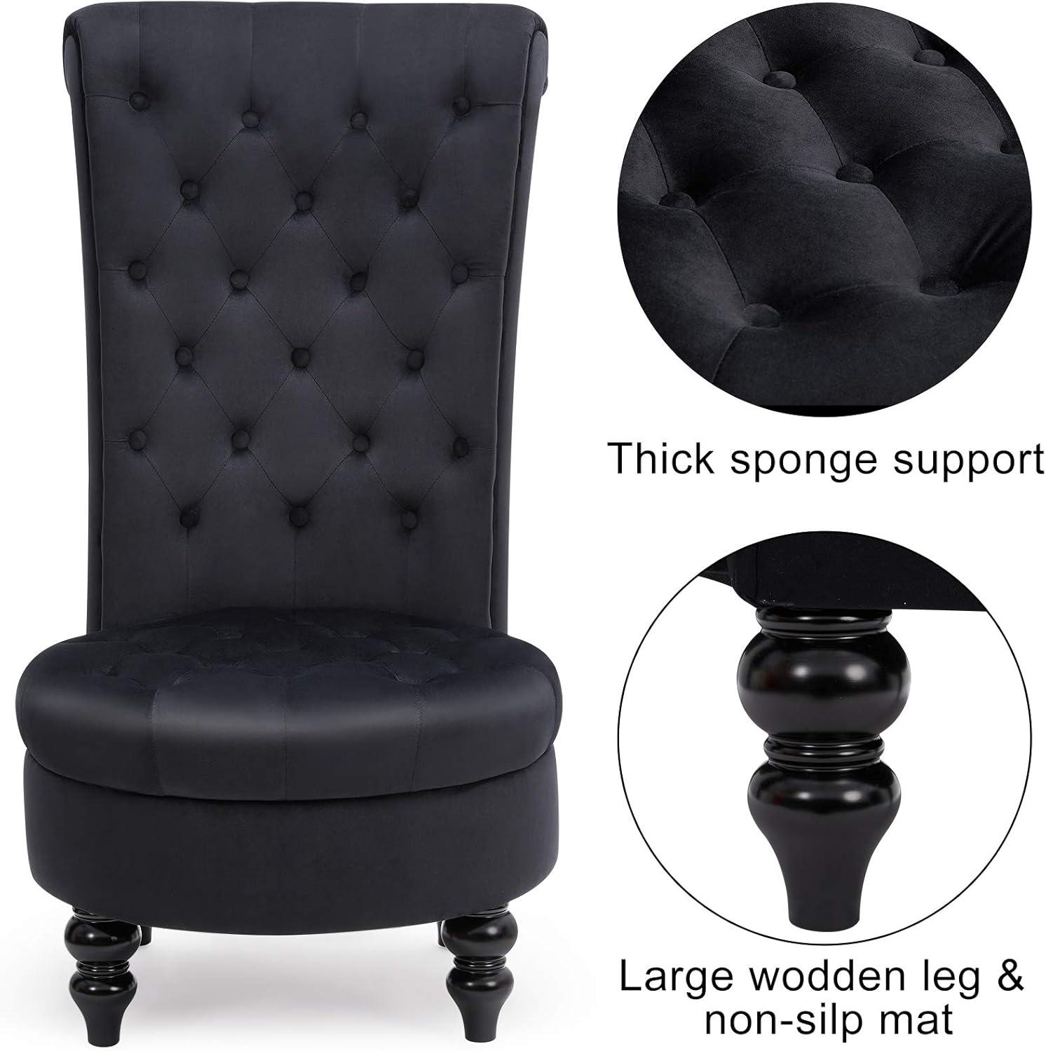 BELLEZE Throne Royal Chair Set of 2, Button-Tufted Accent Chair, Upholstered Velvet Chair, Low Back Armless Chair with Thick Padding and Rubberwood Legs - Malik (Black)