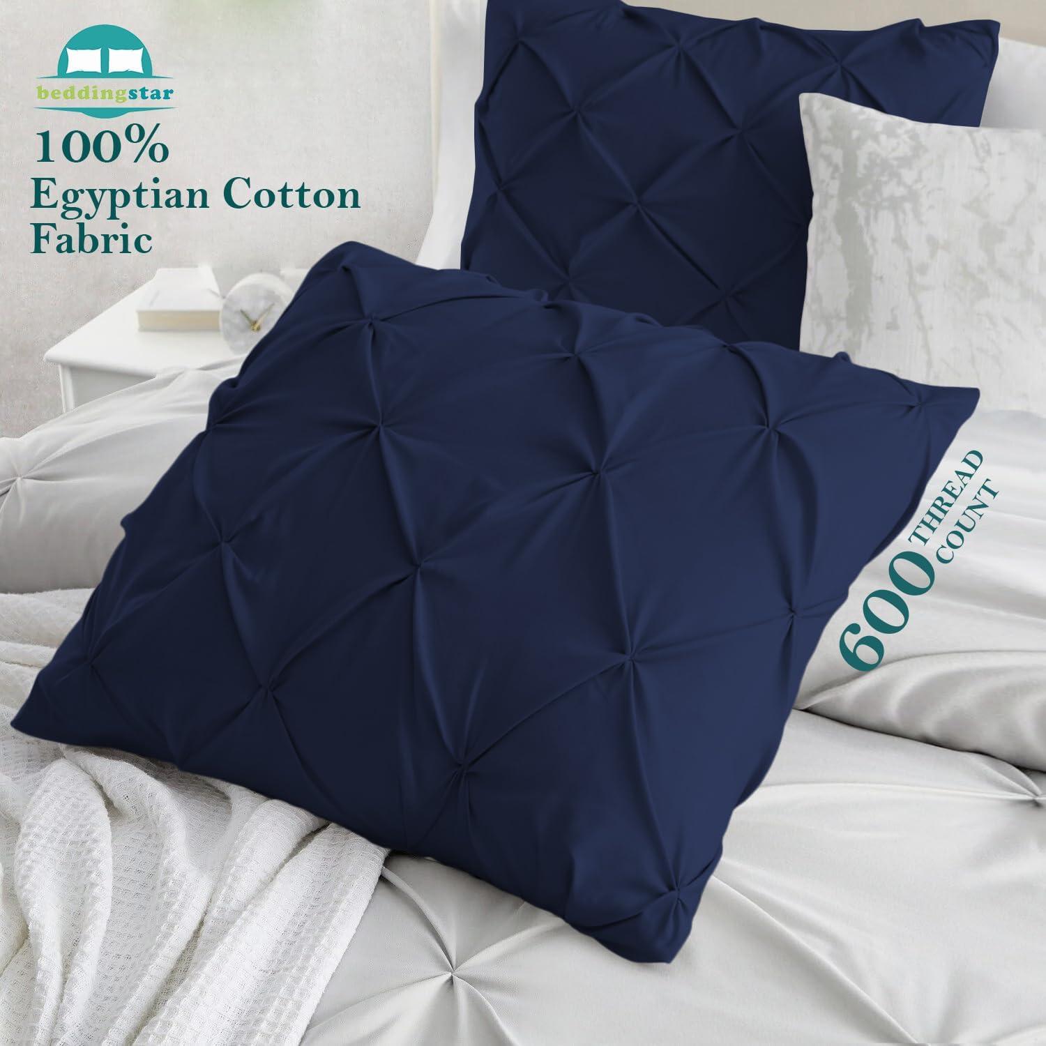 Vedanta Home Collection Square European Pillow Shams 28x28 Set of 2 Navy Blue Euro Shams 600 Thread Count 100% Natural Cotton Euro Pillow Shams Decorative