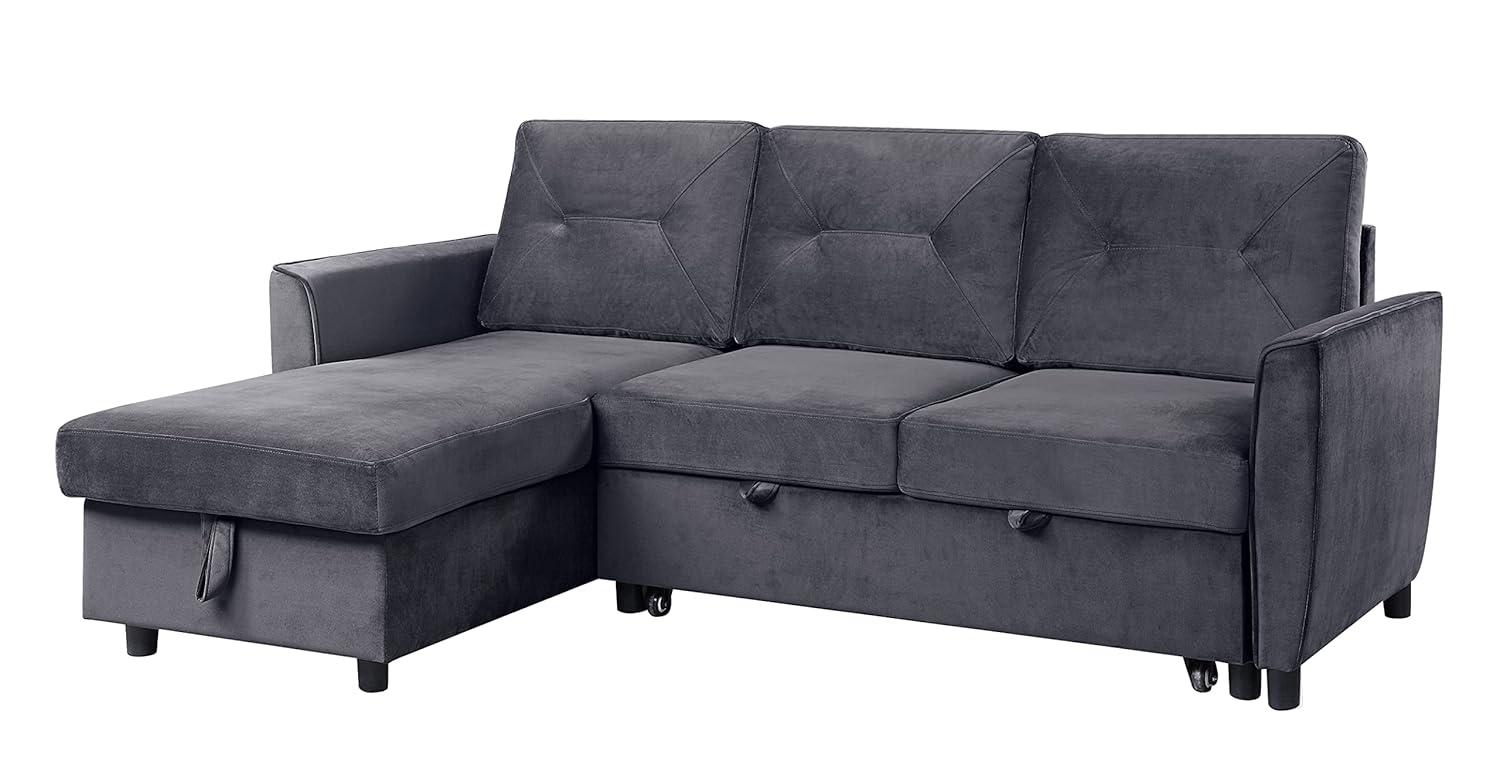 Hudson Dark Gray Velvet Two-Piece Sectional Sofa with Storage