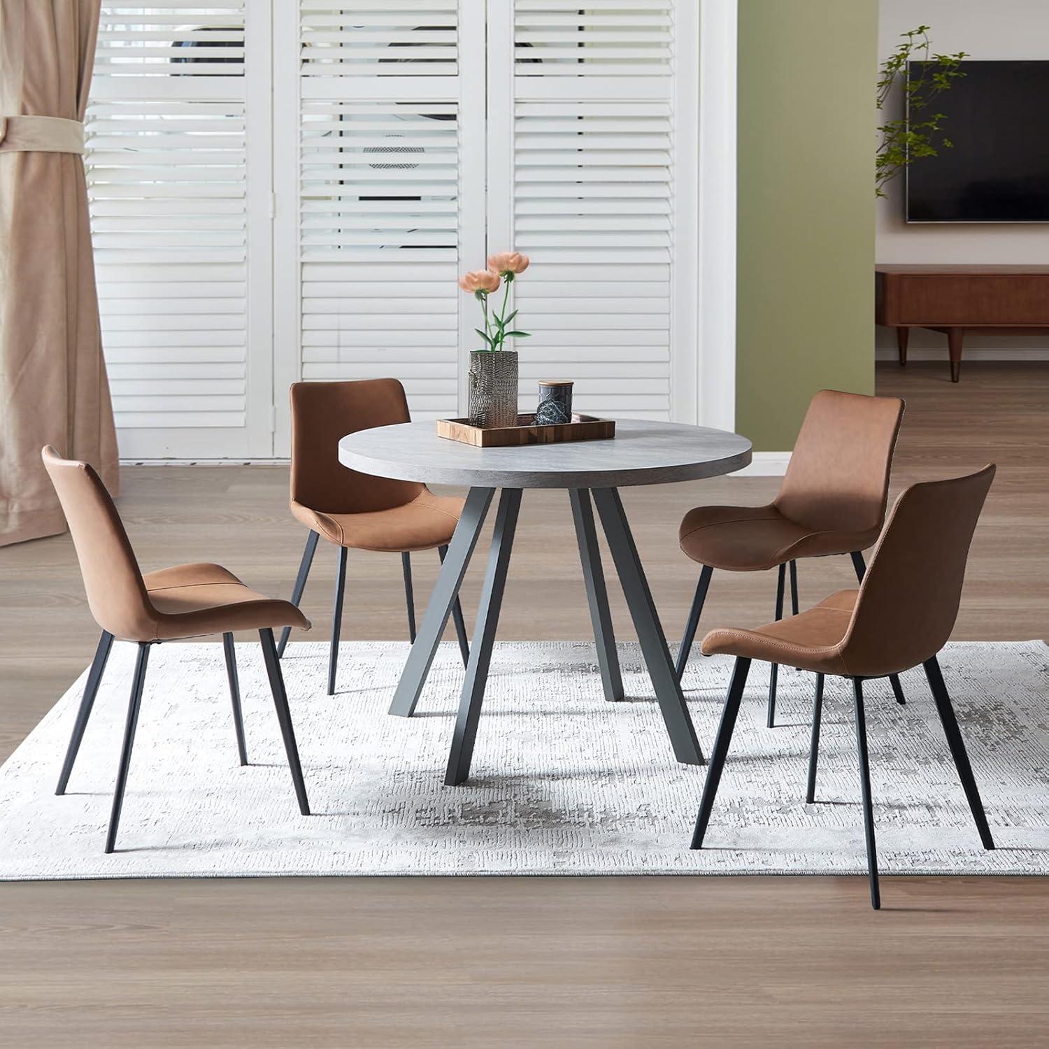 Chairs Set of 4, Modern Kitchen Dining Room Chairs, Upholstered Dining Accent Side Chairs in Faux Leather Cushion Seat and Sturdy Metal Legs (Set of 4 Brown Chairs)