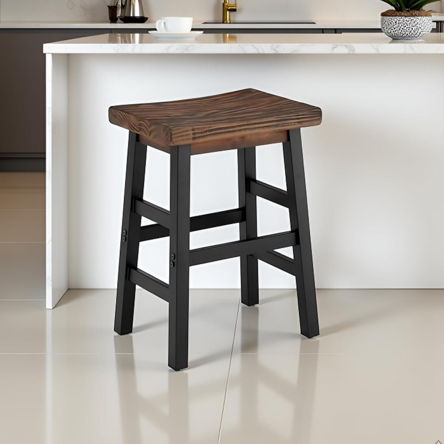 26" Pomona Reclaimed Wood Counter Height Barstool with Metal Legs Brown - Alaterre Furniture