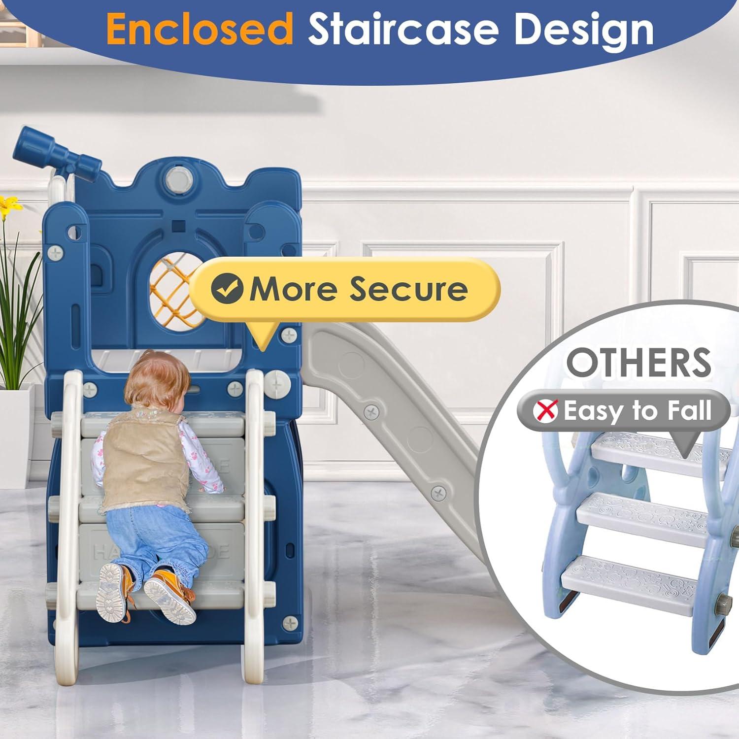 5 in 1 Toddler slide, Kids Slide with Climber Outdoor Indoor Slide Cute Duck Theme Playset