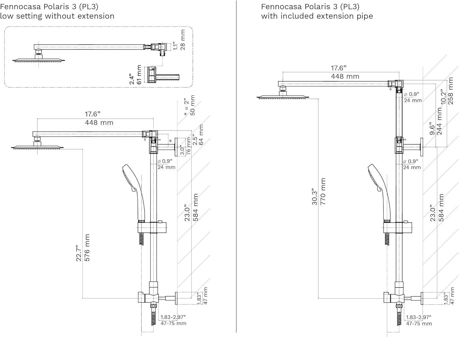 Fennocasa Polaris Elite Rain Shower System, 8” Rainfall Shower Head, 2.5 GPM Brushed Nickel