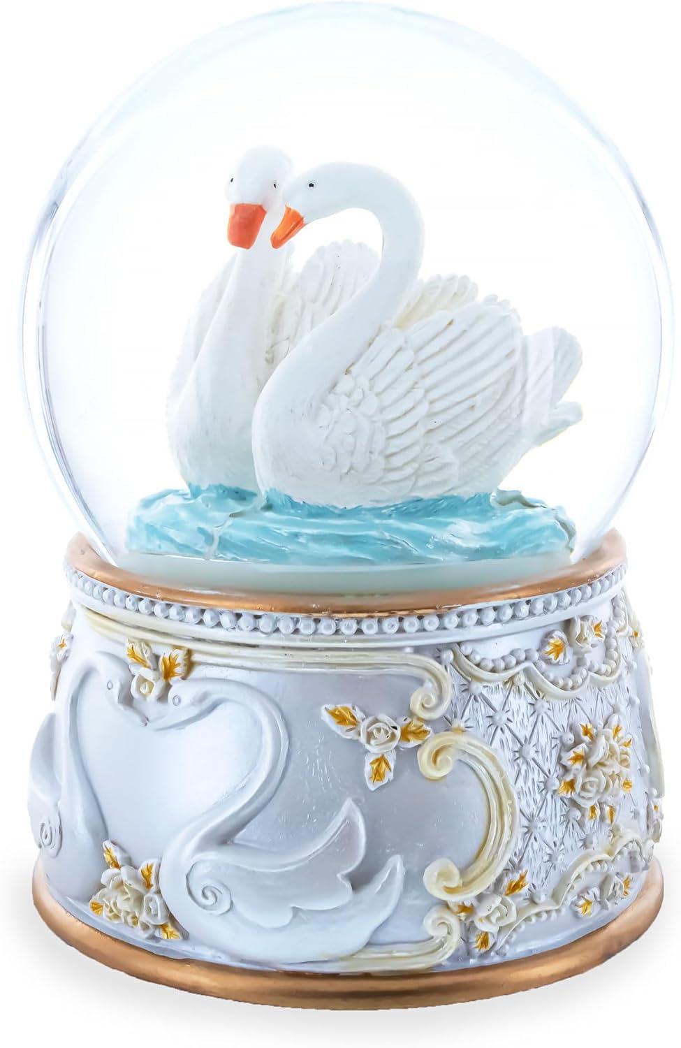 Enchanted Swans Spinning Musical Water Snow Globe