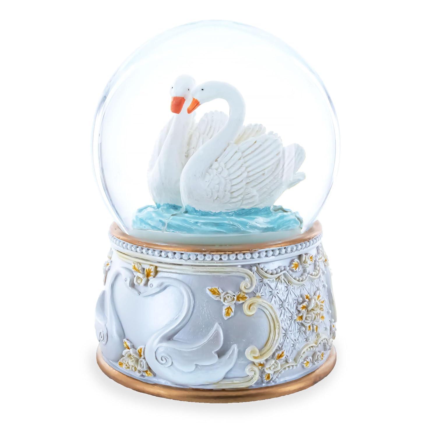 Enchanted Swans Spinning Musical Water Snow Globe