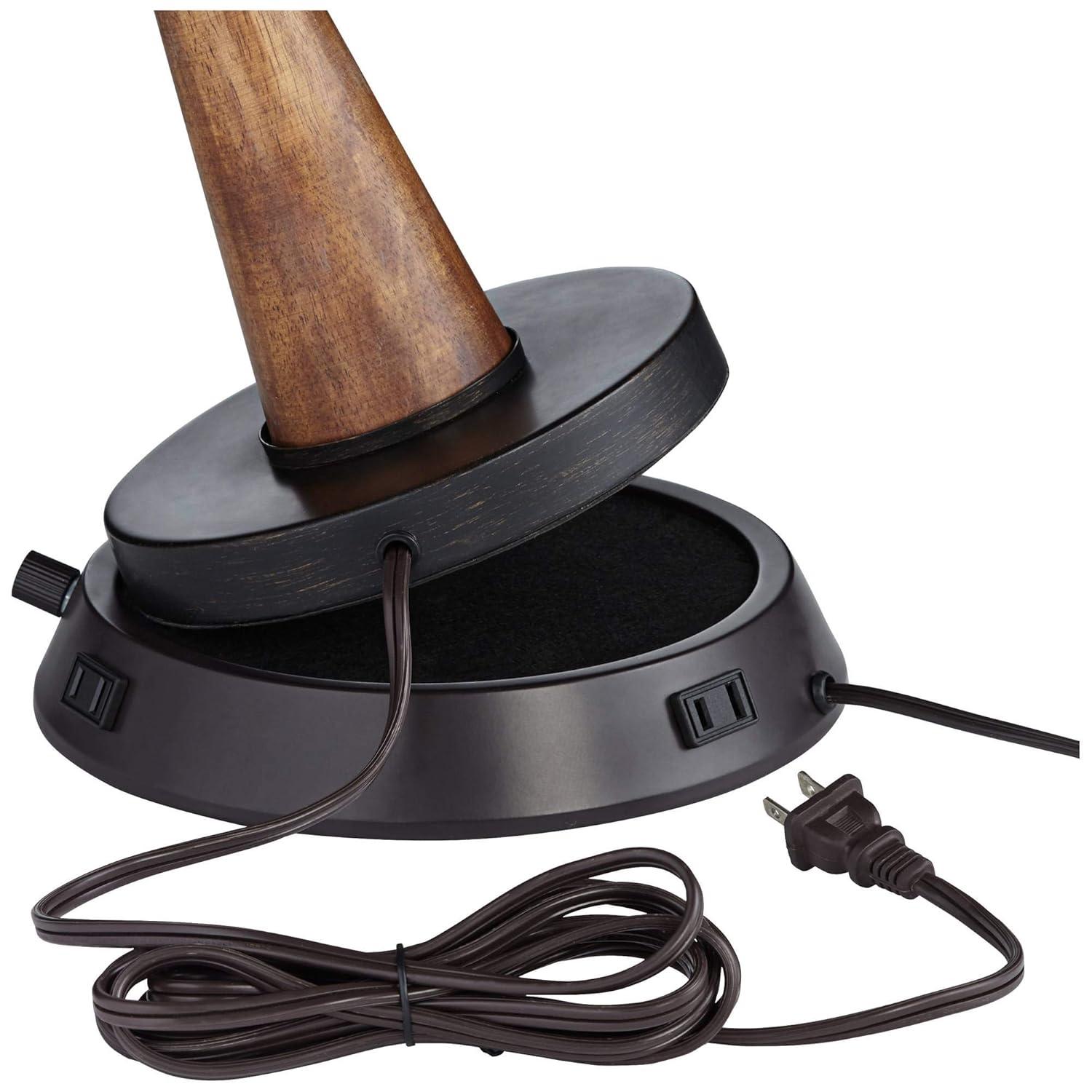 360 Lighting Rocco Modern Mid Century Table Lamp 30" Tall Blue Teal Ceramic with Dimmable USB Workstation Base Linen Drum Shade for Living Room Home