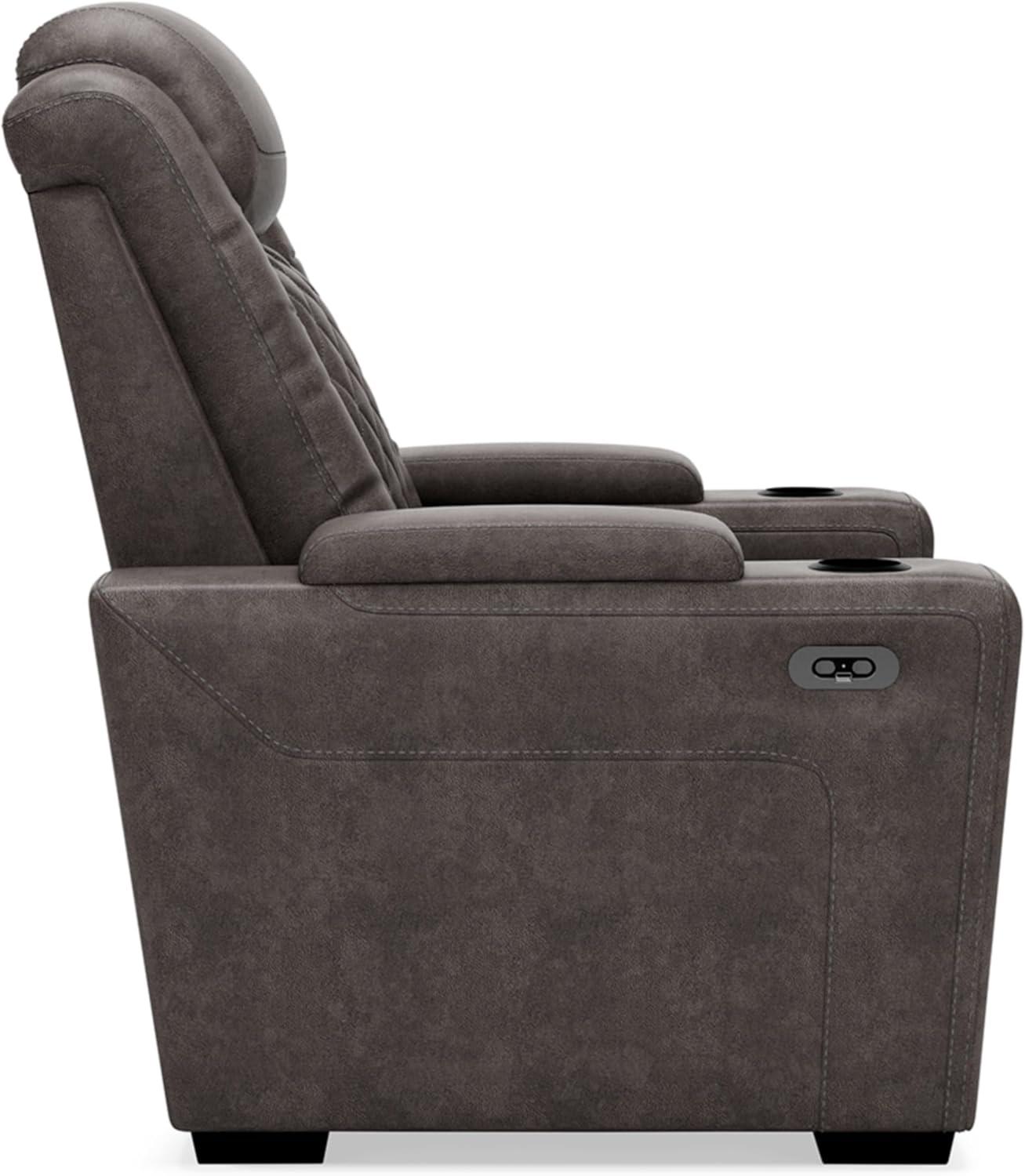 Gray Faux Leather Power Recliner with Adjustable Headrest