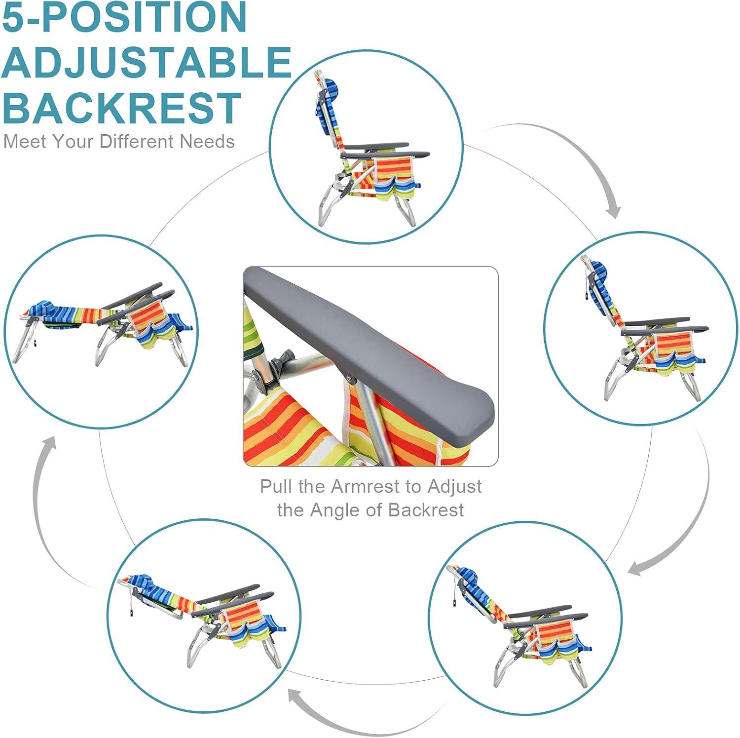 Costway 4-Pack Folding Backpack Beach Chair 5-Position Outdoor Reclining Chairs with Pillow Yellow