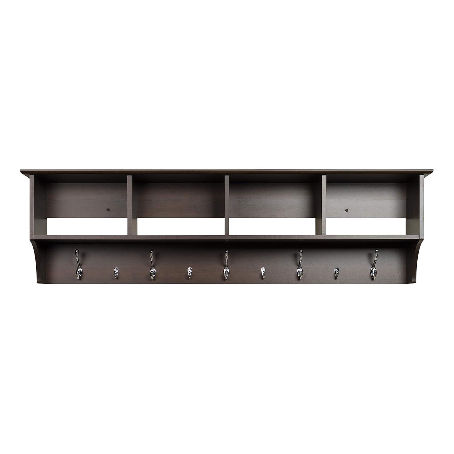 Douglas Entryway Hanging Shelf: Prepac Wall Organizer with Storage & Coat Hooks - 60" Wide