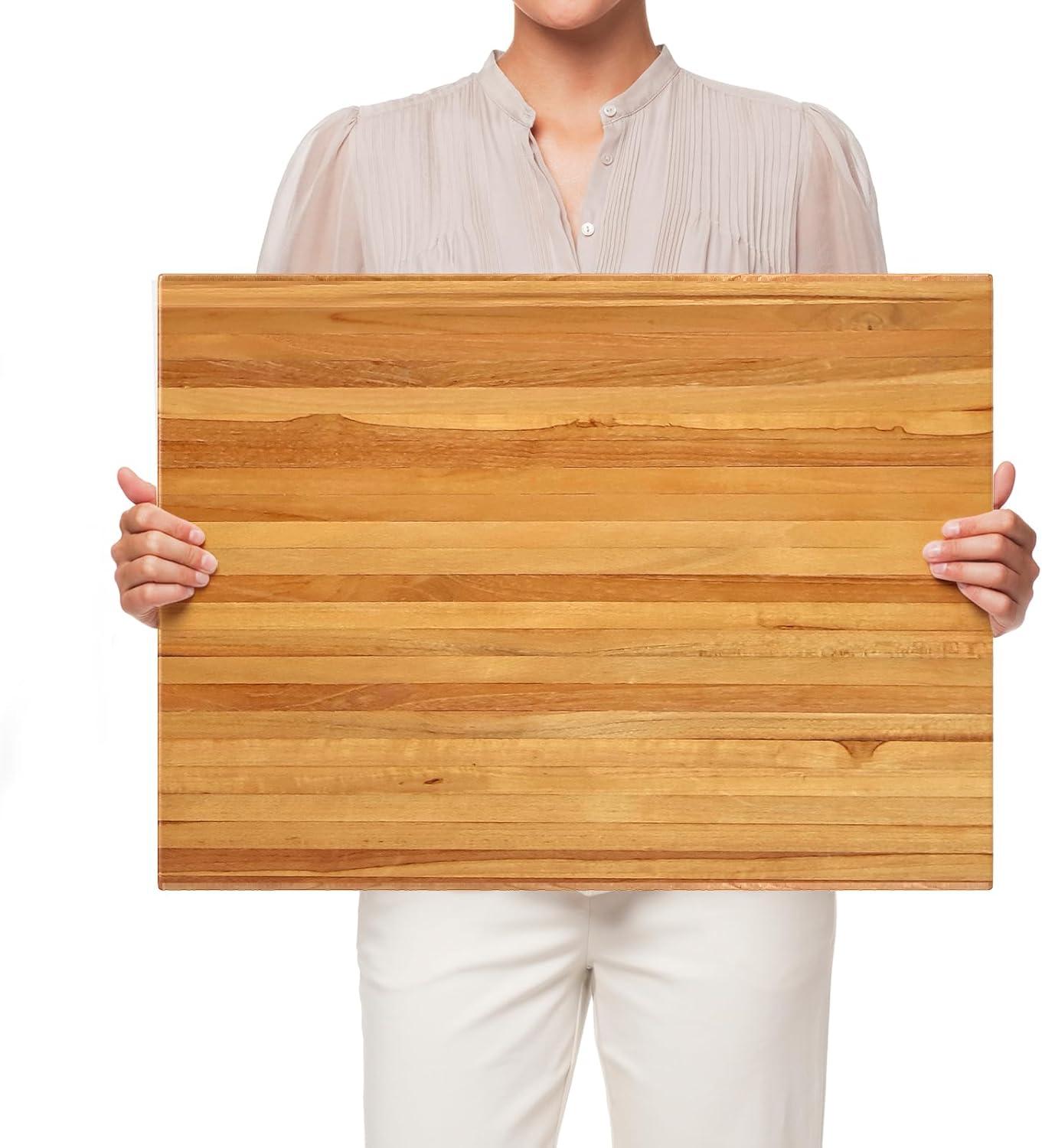 Costway Teak Wood Cutting Board Extra Large 24" Reversible Cutting Board with Handle