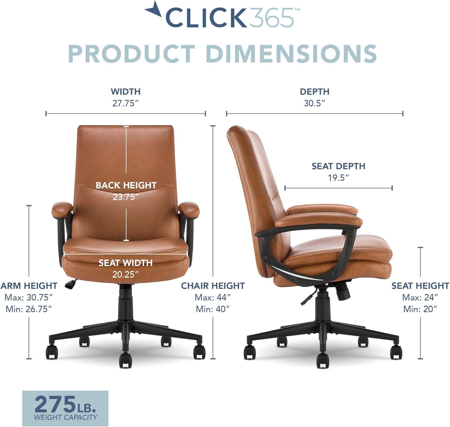 CLICK365 Click365 Classic Comfort Executive Office Chair, Ergonomic Mid-Back, Double-Layer Seat Cushion