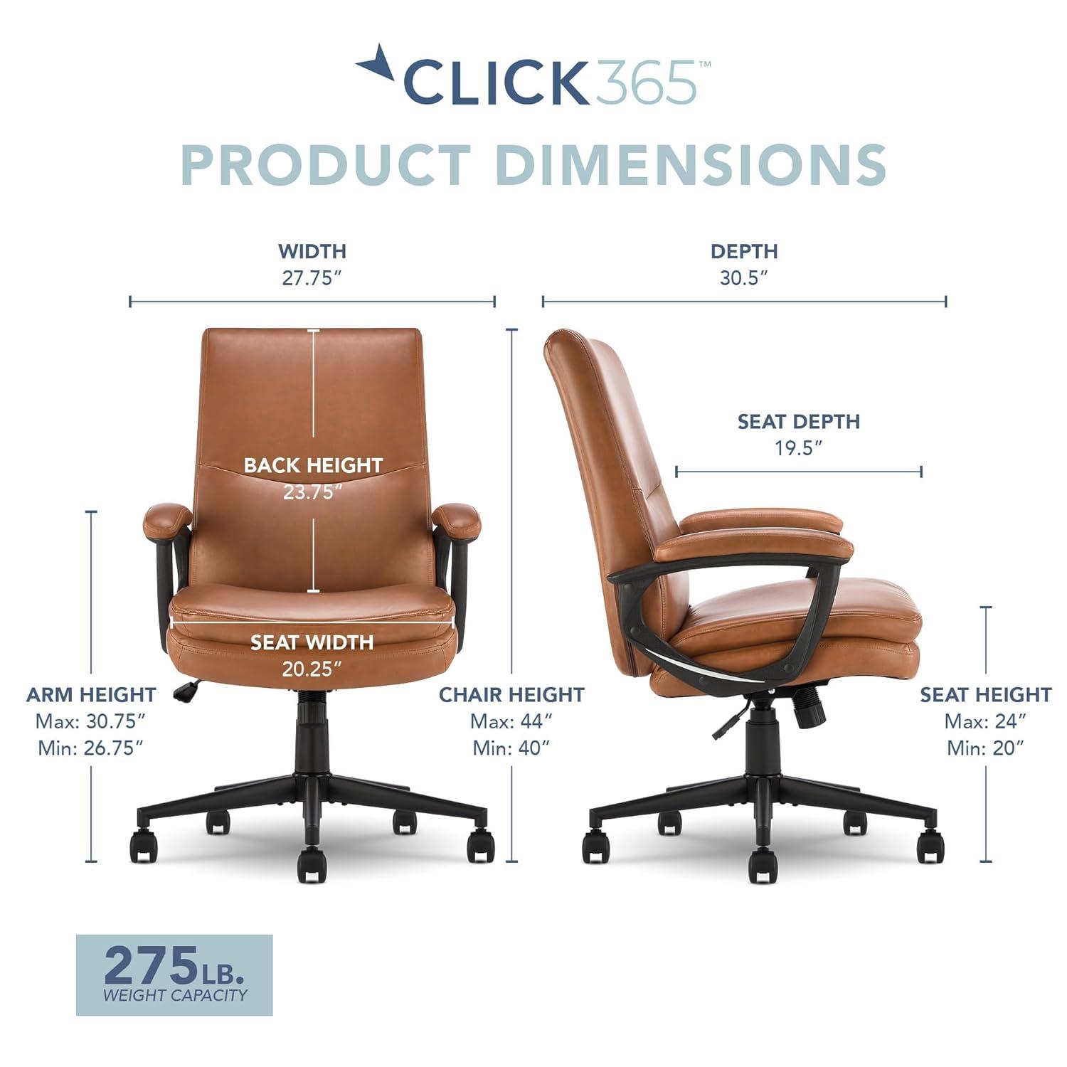 CLICK365 Click365 Classic Comfort Executive Office Chair, Ergonomic Mid-Back, Double-Layer Seat Cushion