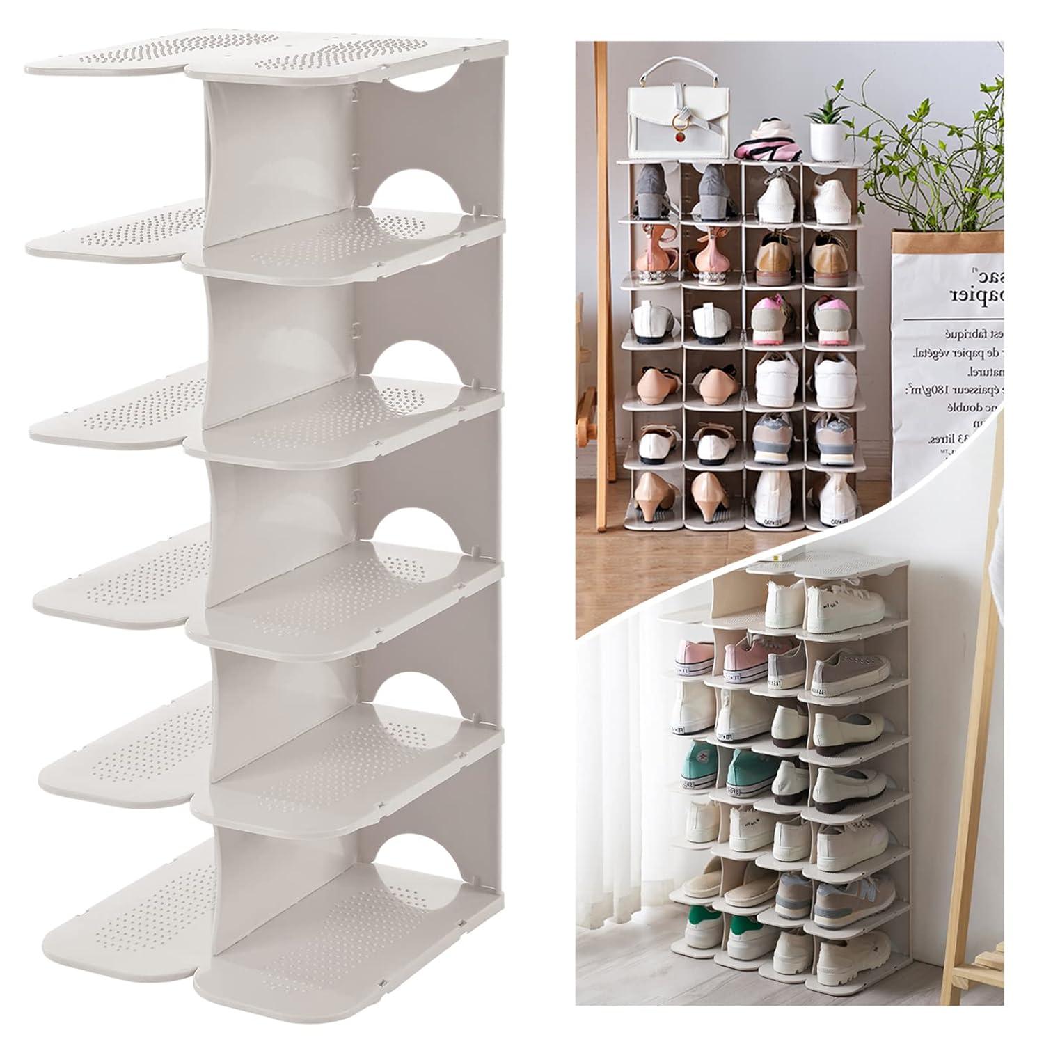 6-Tier Shoe Rack Storage Organizer, Adjustable Shoe Shelf, Free-Standing Space Saving Shoes Storage Stand for Entryway, Hallway, Closet, White