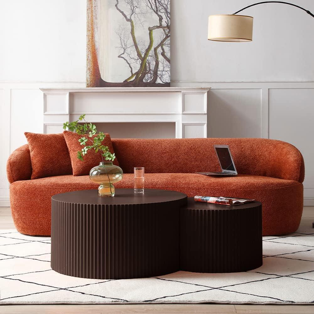 MCPRST Nesting Coffee Table Set of 2, Handcraft Round Coffee Table with Small End Table, Solid Wood Accent Table for Living Room Bedroom Apartment, Walnut