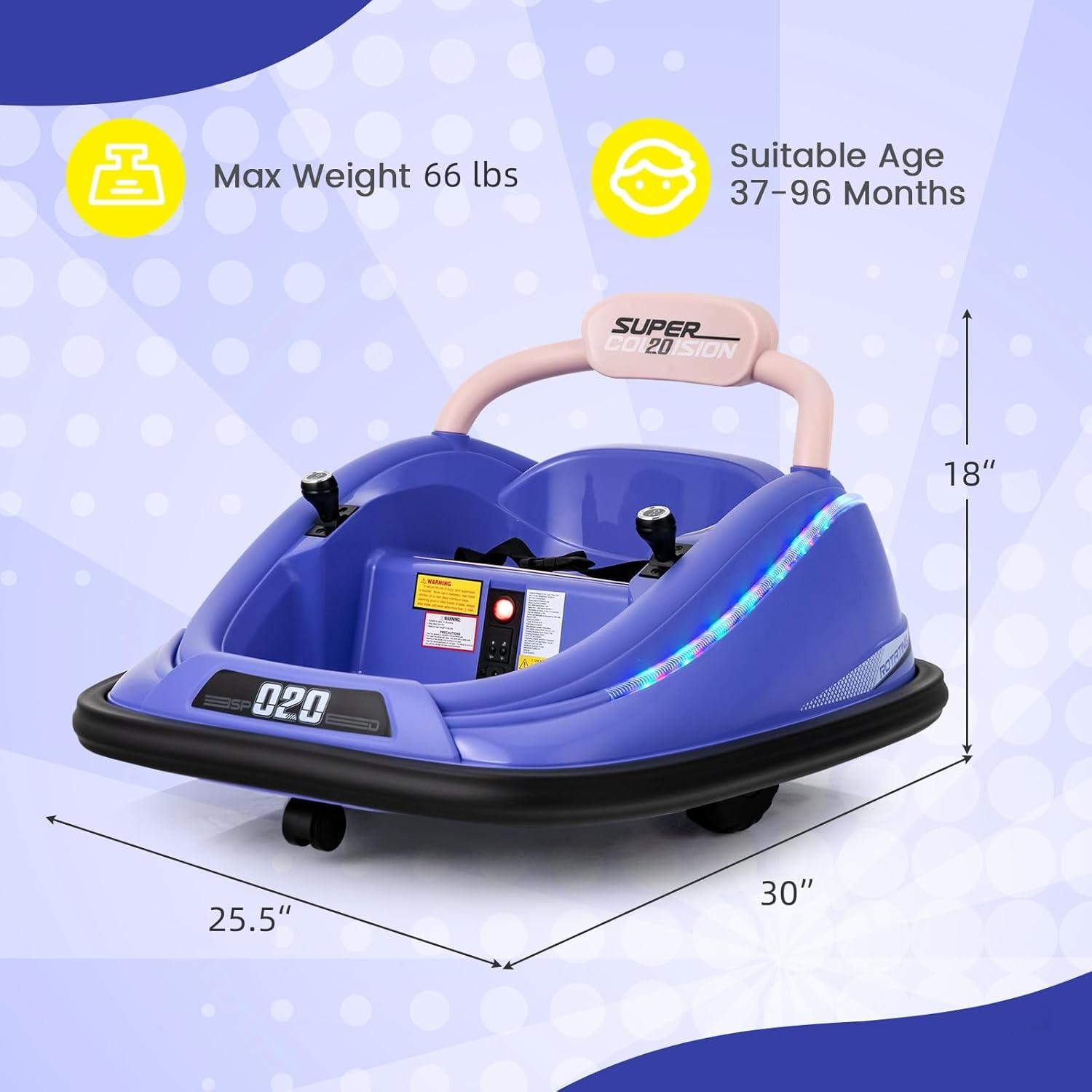 Purple 12V Kids Electric Bumper Car with Remote Control