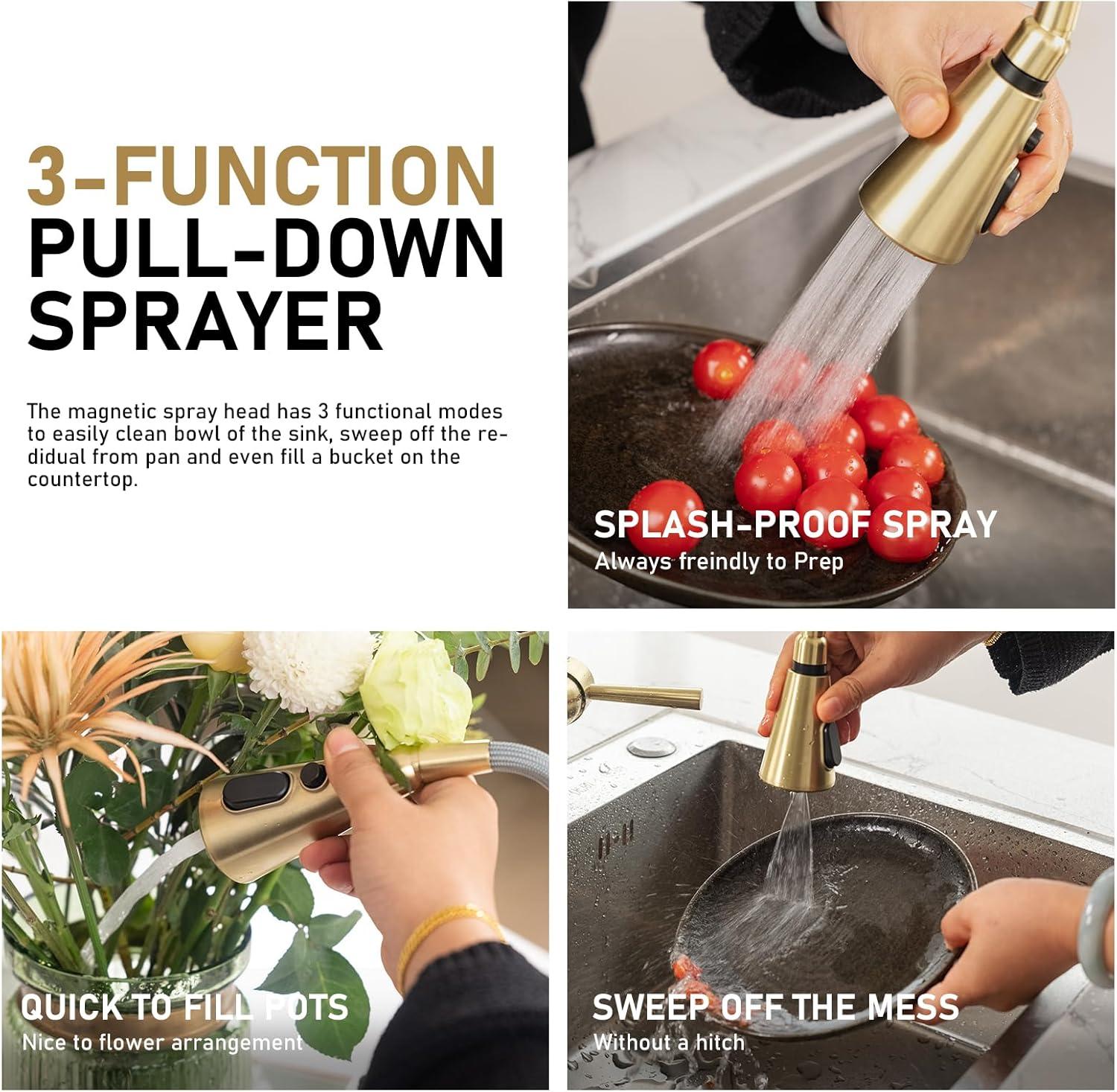 Single Handle 3 Function Pull-down Sprayer Kitchen Faucet