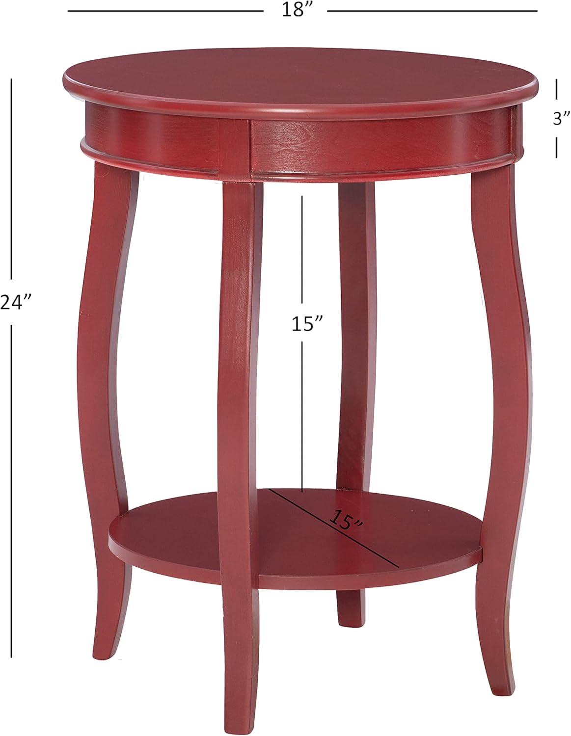 Round Accent Side Table with Shelf, Red