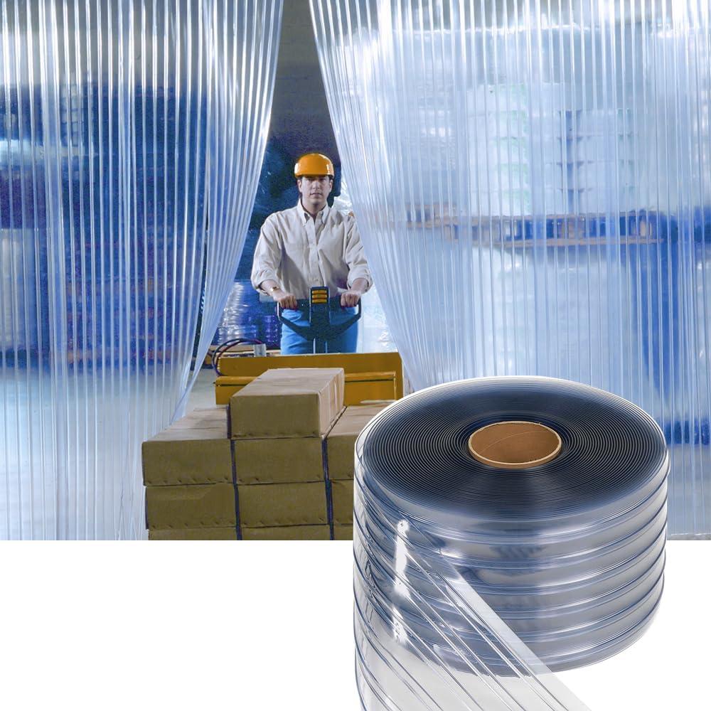 Plastic Vinyl Strip Door Curtain – 148 Feet Clear Ribbed PVC Curtain Bulk Roll, Commercial Industrial for Doorways of Pet Home, Warehouse (148 Ft * 7 in * 0.06 in Ribbed)